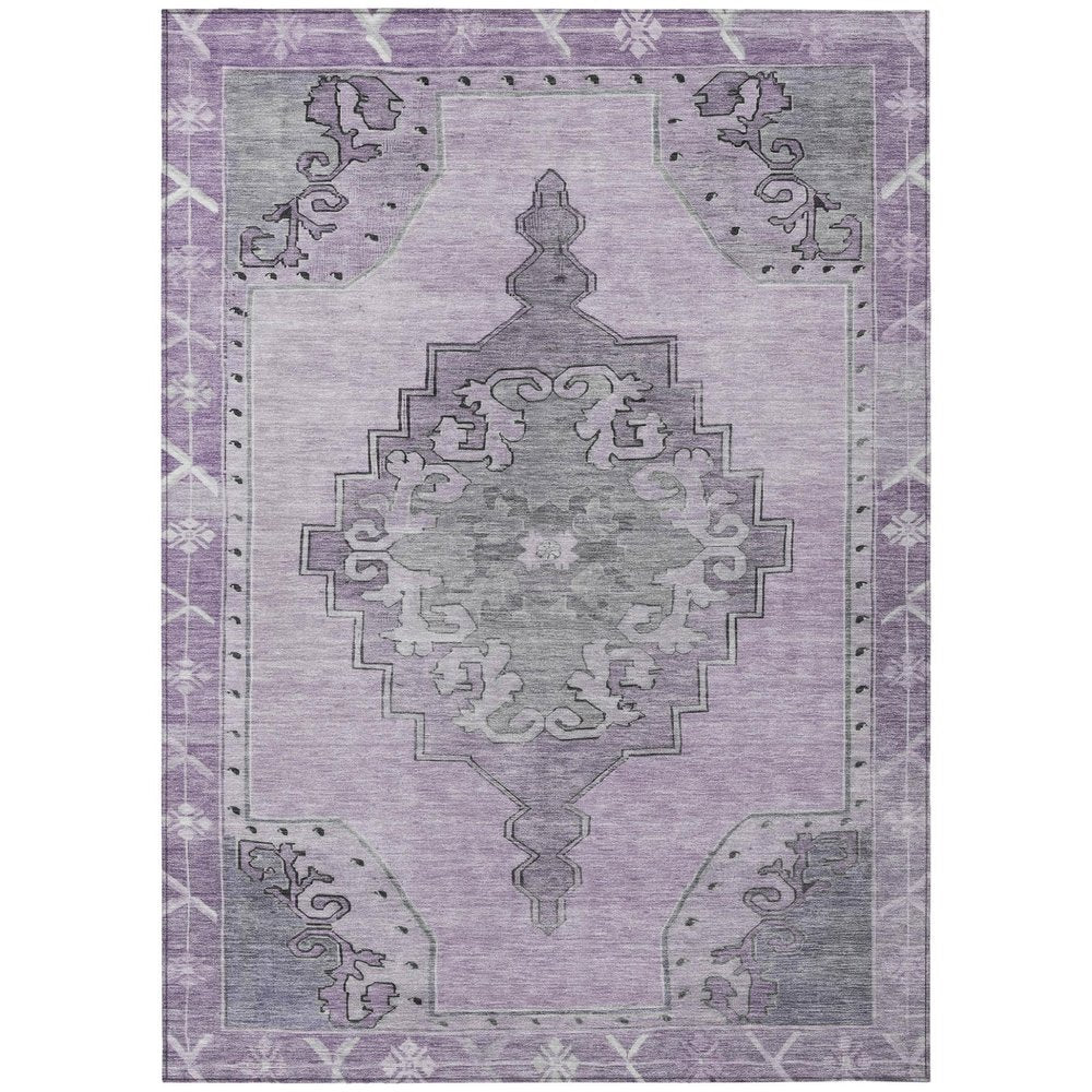 9' X 12' Plum And Gray Geometric Washable Indoor Outdoor Area Rug — view 1