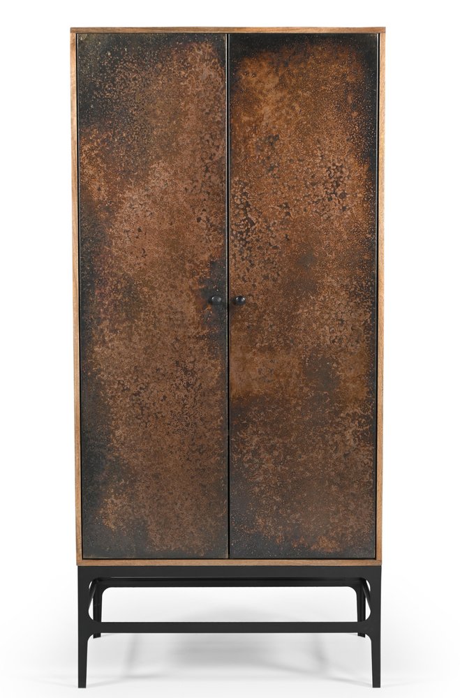 32" Copper and Black Solid Wood and Iron Accent Cabinet With Two Doors HomeRoots