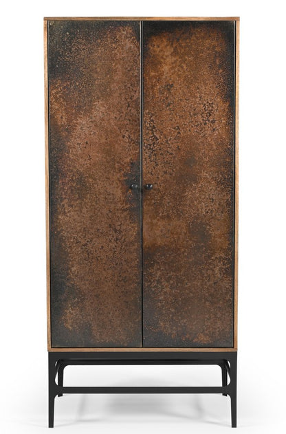 32" Copper and Black Solid Wood and Iron Accent Cabinet With Two Doors HomeRoots