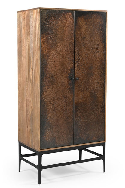 32" Copper and Black Solid Wood and Iron Accent Cabinet With Two Doors HomeRoots