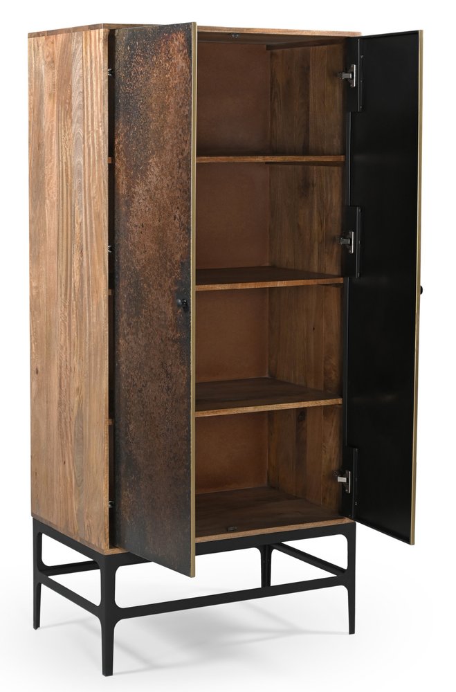 32" Copper and Black Solid Wood and Iron Accent Cabinet With Two Doors HomeRoots