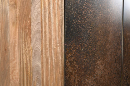 32" Copper and Black Solid Wood and Iron Accent Cabinet With Two Doors HomeRoots