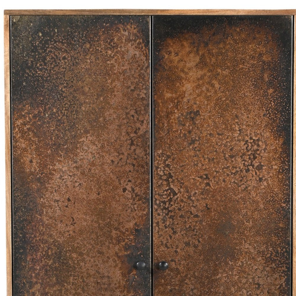 32" Copper and Black Solid Wood and Iron Accent Cabinet With Two Doors HomeRoots