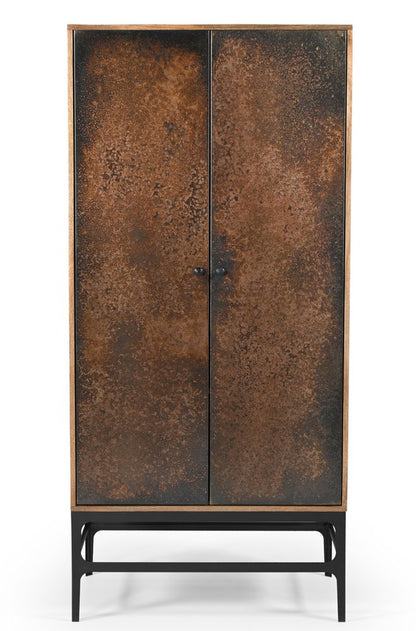 32" Copper and Black Solid Wood and Iron Accent Cabinet With Two Doors HomeRoots
