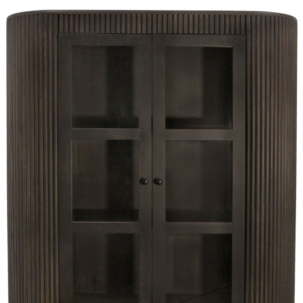 48" Espresso and Black Solid Wood and Iron Accent Cabinet With Four Doors HomeRoots
