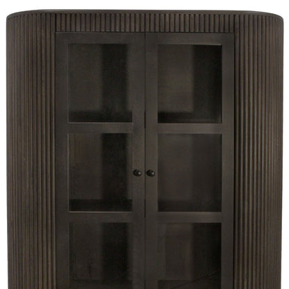 48" Espresso and Black Solid Wood and Iron Accent Cabinet With Four Doors HomeRoots
