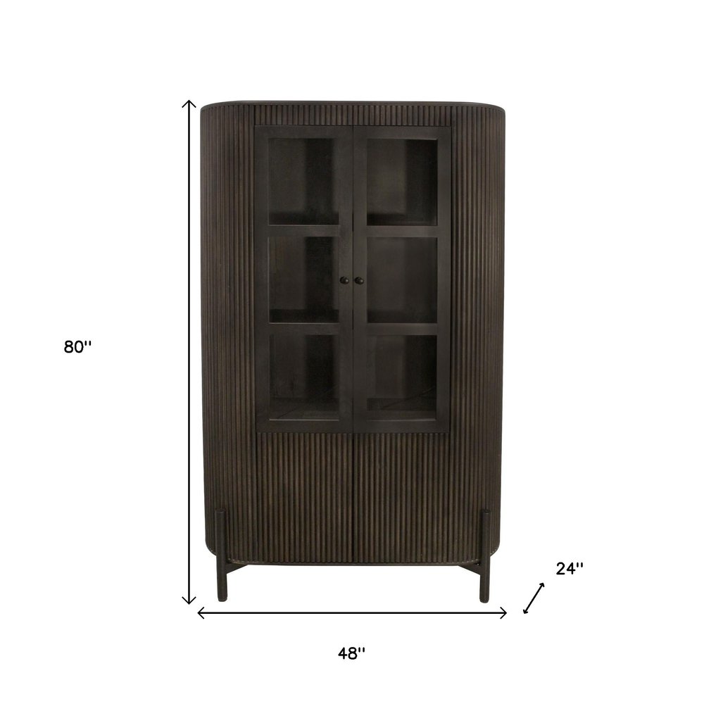 48" Espresso and Black Solid Wood and Iron Accent Cabinet With Four Doors HomeRoots
