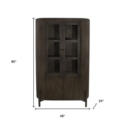 48" Espresso and Black Solid Wood and Iron Accent Cabinet With Four Doors HomeRoots
