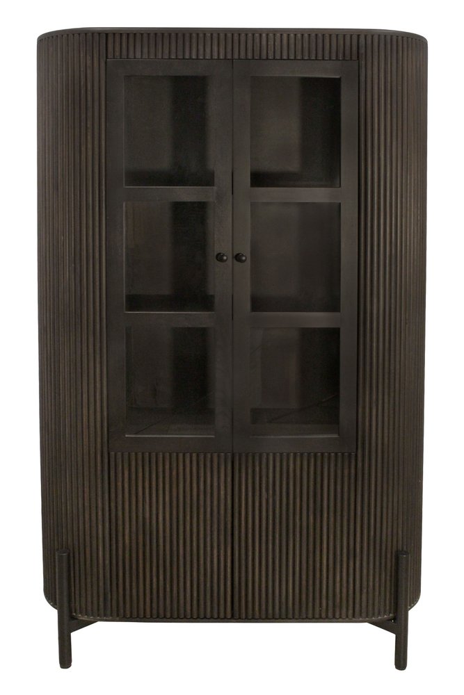 48" Espresso and Black Solid Wood and Iron Accent Cabinet With Four Doors HomeRoots