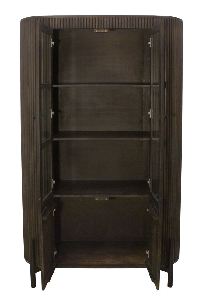 48" Espresso and Black Solid Wood and Iron Accent Cabinet With Four Doors HomeRoots