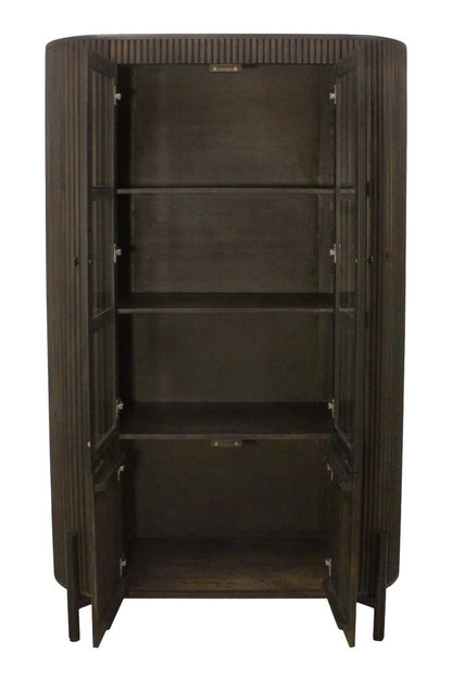 48" Espresso and Black Solid Wood and Iron Accent Cabinet With Four Doors HomeRoots
