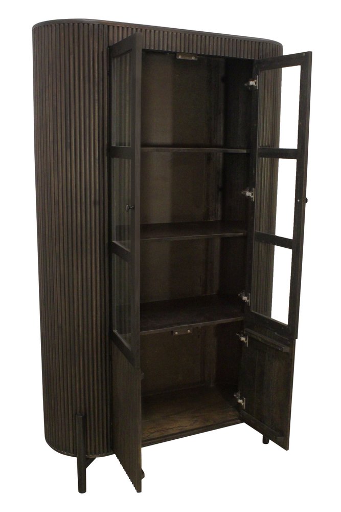 48" Espresso and Black Solid Wood and Iron Accent Cabinet With Four Doors HomeRoots