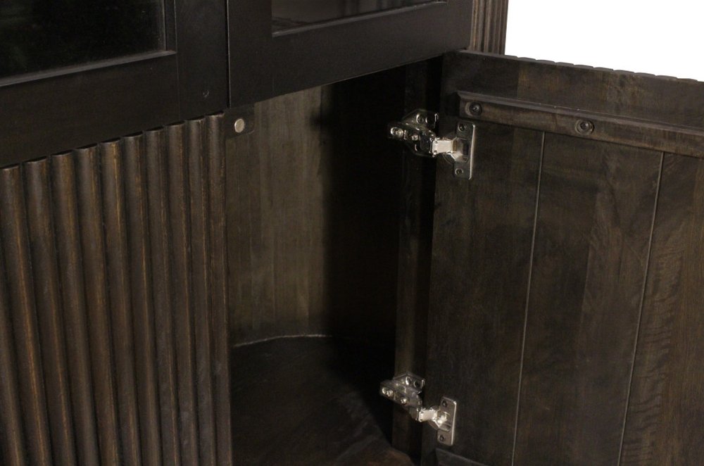 48" Espresso and Black Solid Wood and Iron Accent Cabinet With Four Doors HomeRoots