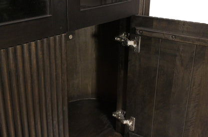 48" Espresso and Black Solid Wood and Iron Accent Cabinet With Four Doors HomeRoots