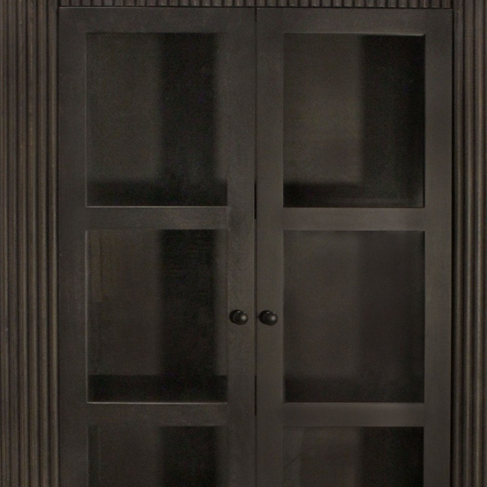 48" Espresso and Black Solid Wood and Iron Accent Cabinet With Four Doors HomeRoots
