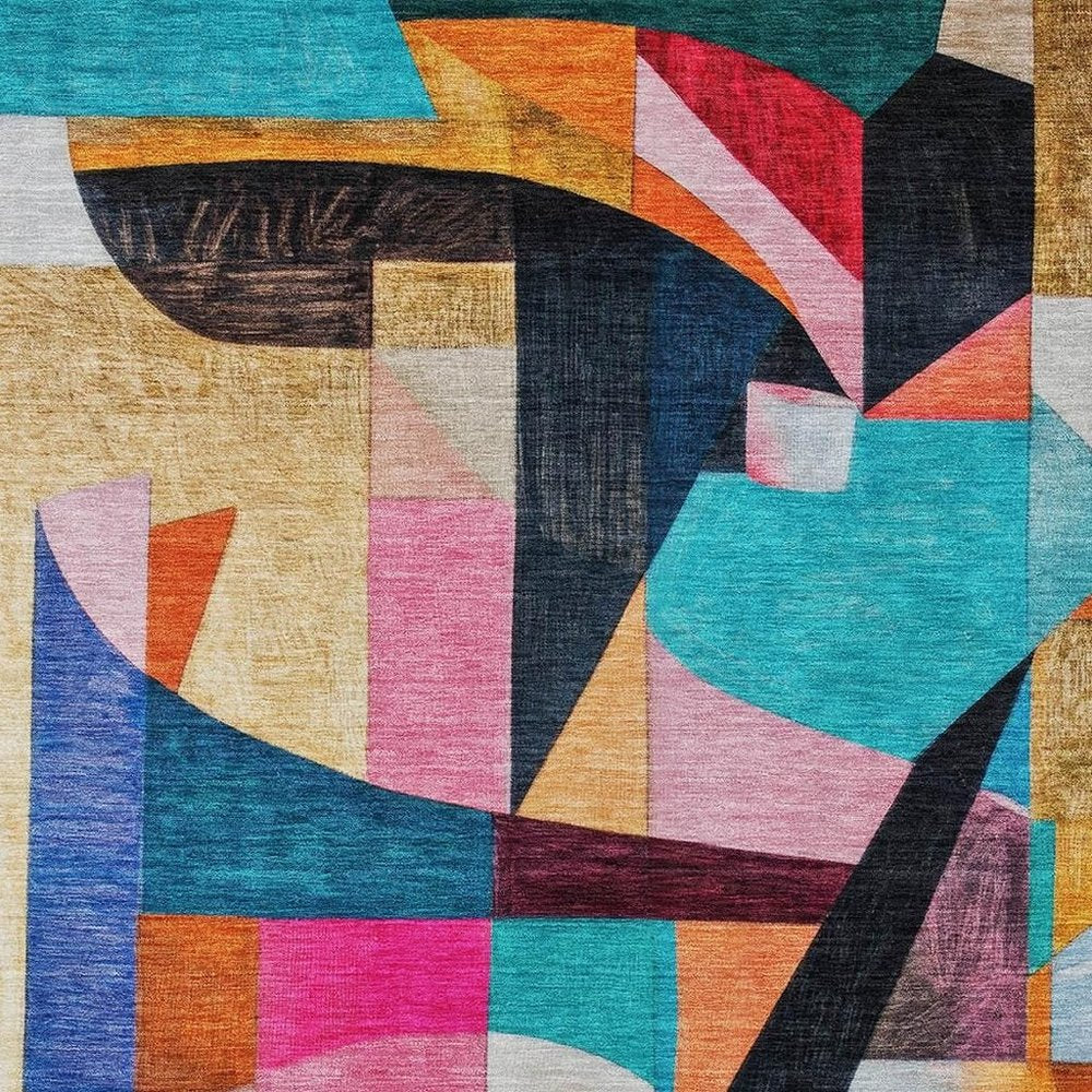 8' X 10' Blue Orange Pink And Yellow Abstract Washable Indoor Outdoor Area Rug HomeRoots