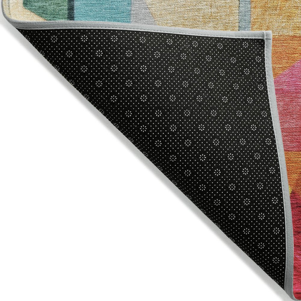 8' X 10' Blue Orange Pink And Yellow Abstract Washable Indoor Outdoor Area Rug — view 5