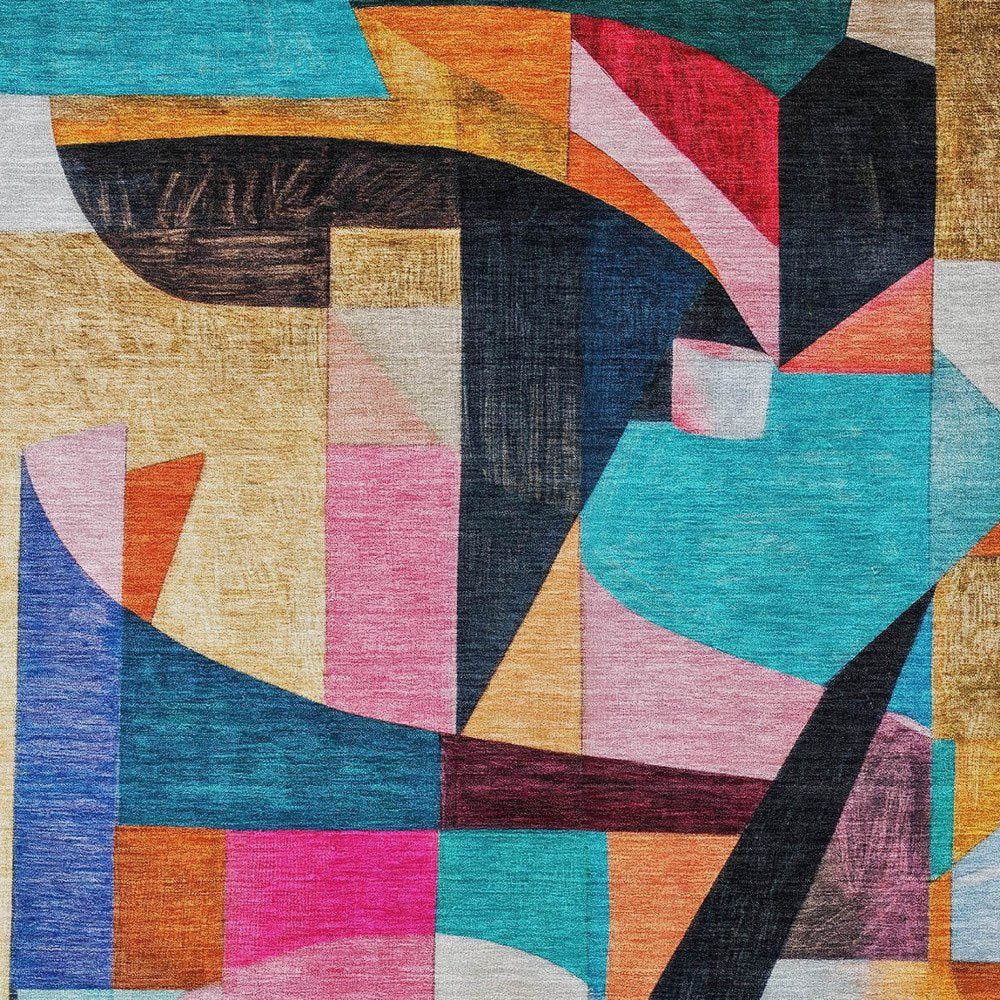 8' X 10' Blue Orange Pink And Yellow Abstract Washable Indoor Outdoor Area Rug — view 13