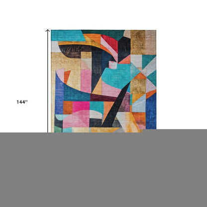 8' X 10' Blue Orange Pink And Yellow Abstract Washable Indoor Outdoor Area Rug HomeRoots