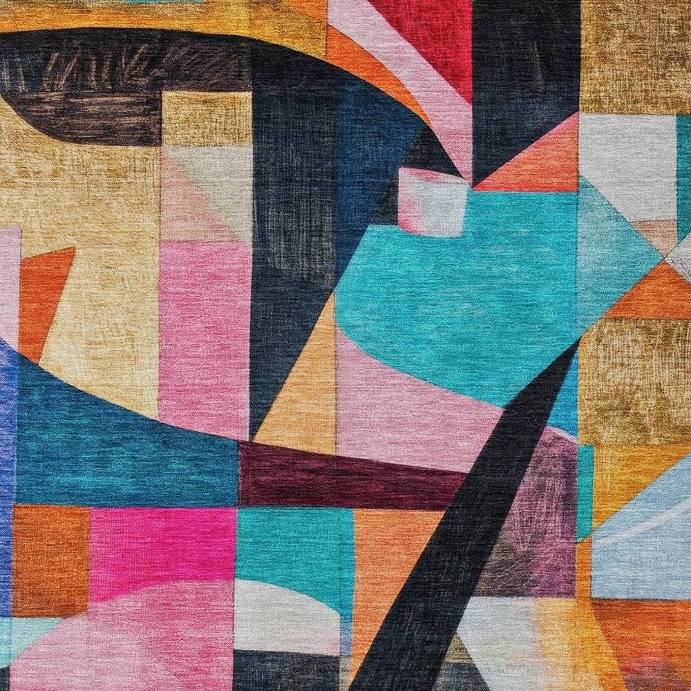 8' X 10' Blue Orange Pink And Yellow Abstract Washable Indoor Outdoor Area Rug — view 30