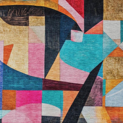 8' X 10' Blue Orange Pink And Yellow Abstract Washable Indoor Outdoor Area Rug HomeRoots