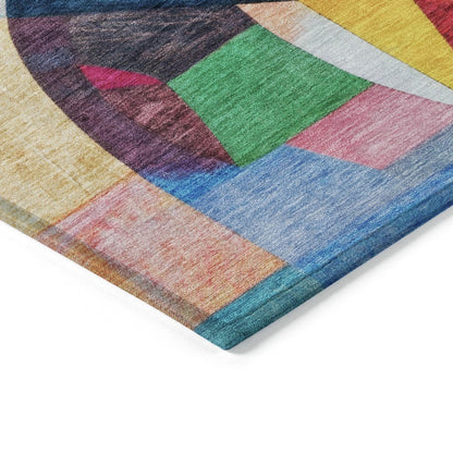 8' X 10' Blue Orange Pink And Yellow Abstract Washable Indoor Outdoor Area Rug HomeRoots