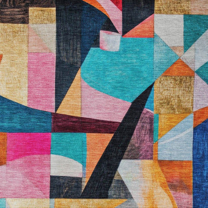 8' X 10' Blue Orange Pink And Yellow Abstract Washable Indoor Outdoor Area Rug HomeRoots