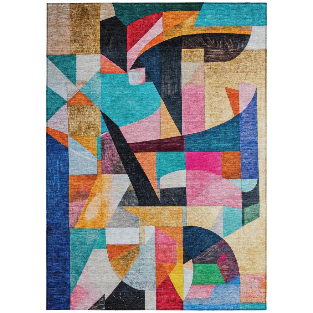 8' X 10' Blue Orange Pink And Yellow Abstract Washable Indoor Outdoor Area Rug — view 56