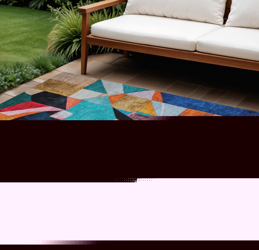 8' X 10' Blue Orange Pink And Yellow Abstract Washable Indoor Outdoor Area Rug HomeRoots