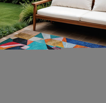 8' X 10' Blue Orange Pink And Yellow Abstract Washable Indoor Outdoor Area Rug HomeRoots