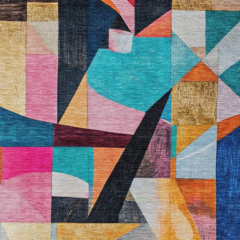 8' X 10' Blue Orange Pink And Yellow Abstract Washable Indoor Outdoor Area Rug — view 57