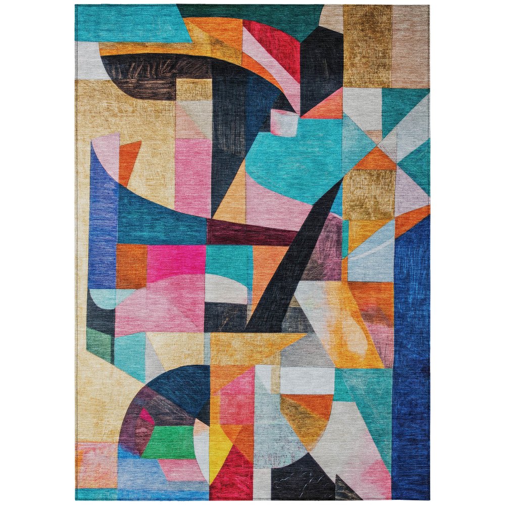 8' X 10' Blue Orange Pink And Yellow Abstract Washable Indoor Outdoor Area Rug — view 55