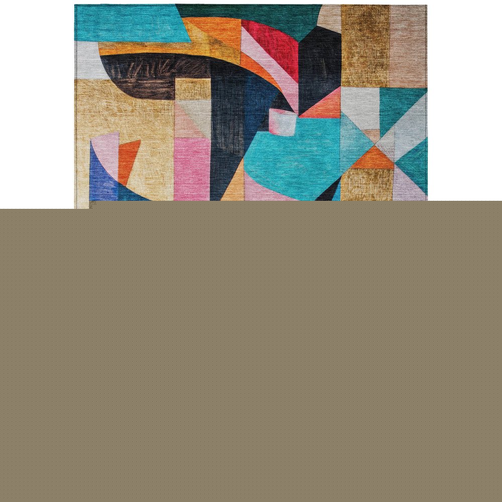 8' X 10' Blue Orange Pink And Yellow Abstract Washable Indoor Outdoor Area Rug — view 43