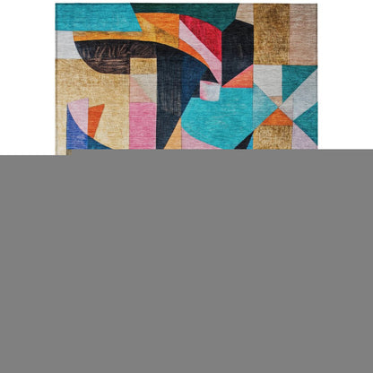 8' X 10' Blue Orange Pink And Yellow Abstract Washable Indoor Outdoor Area Rug HomeRoots