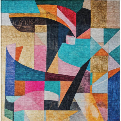 8' X 10' Blue Orange Pink And Yellow Abstract Washable Indoor Outdoor Area Rug HomeRoots