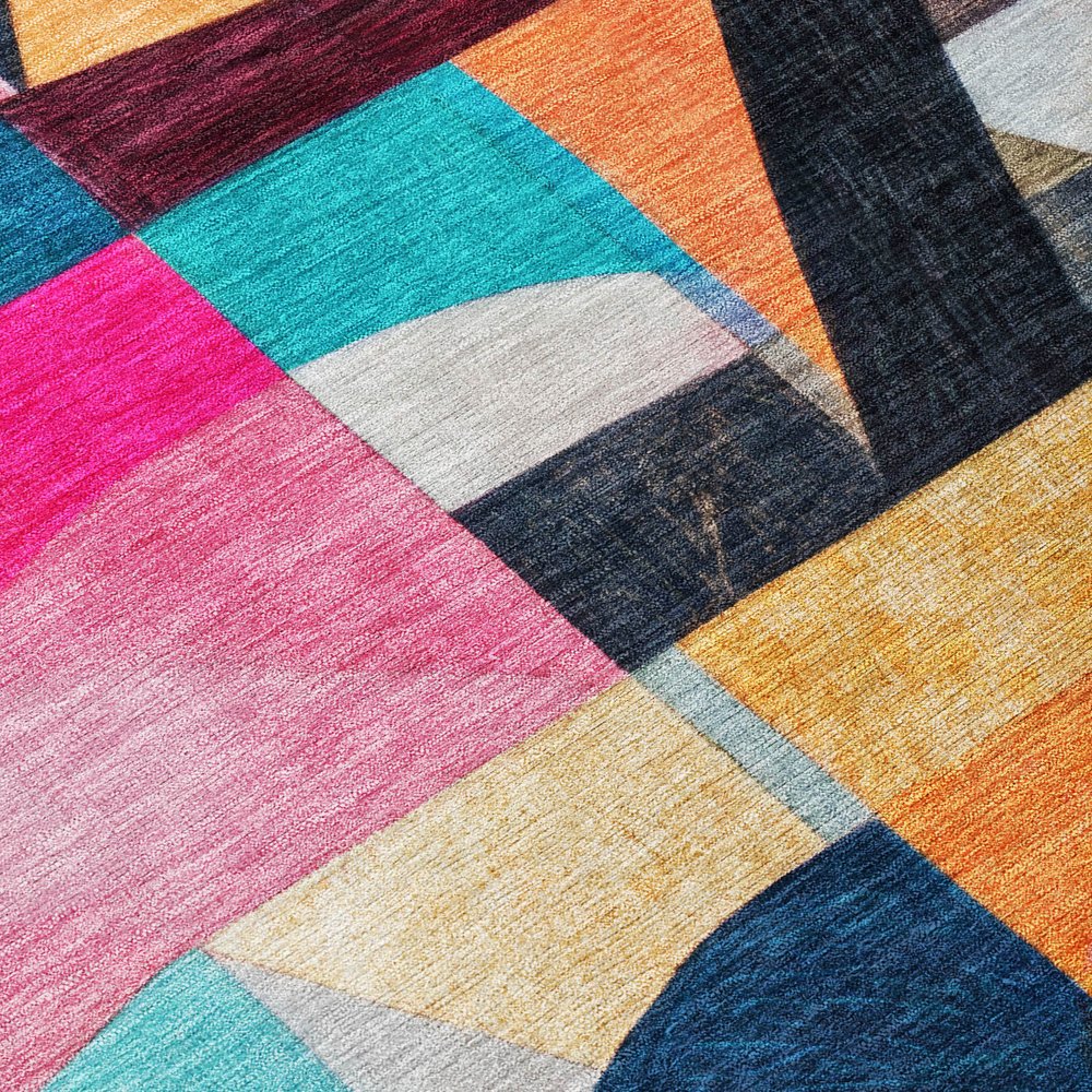 8' X 10' Blue Orange Pink And Yellow Abstract Washable Indoor Outdoor Area Rug — view 53