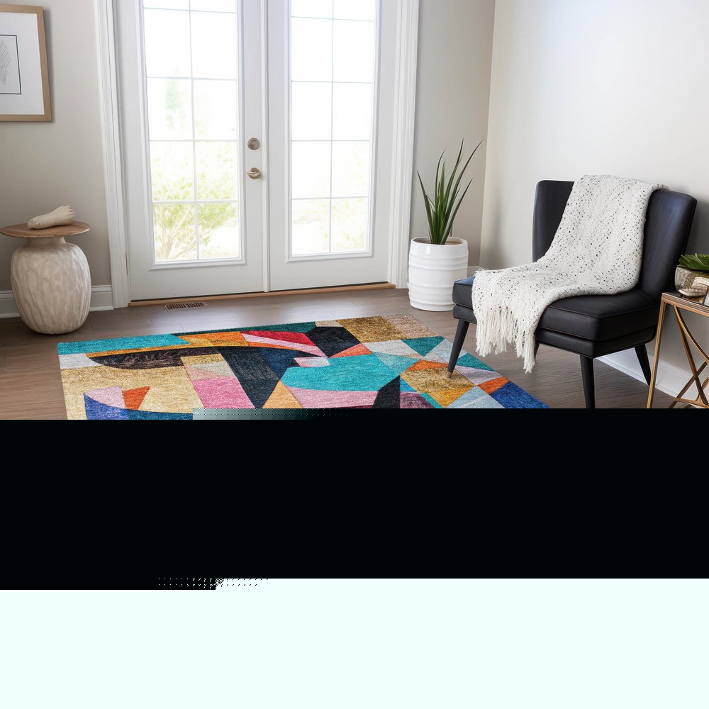 8' X 10' Blue Orange Pink And Yellow Abstract Washable Indoor Outdoor Area Rug HomeRoots