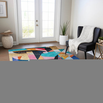 8' X 10' Blue Orange Pink And Yellow Abstract Washable Indoor Outdoor Area Rug HomeRoots