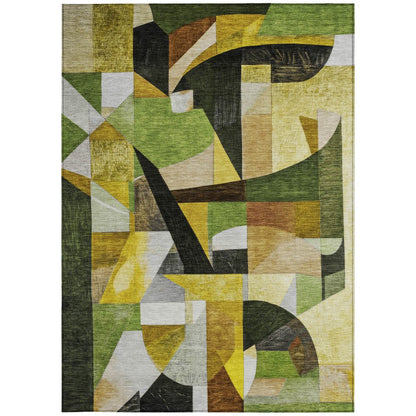 3' X 5' Green Black Gold And Beige Abstract Washable Indoor Outdoor Area Rug HomeRoots