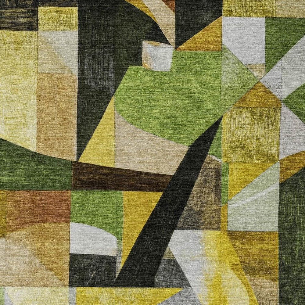 3' X 5' Green Black Gold And Beige Abstract Washable Indoor Outdoor Area Rug HomeRoots