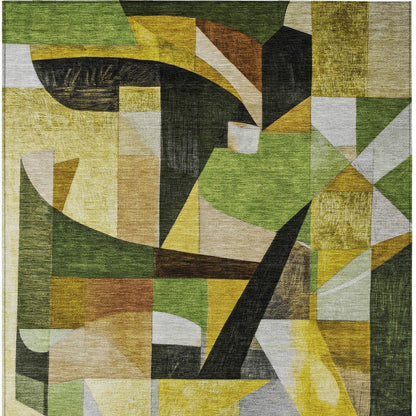 3' X 5' Green Black Gold And Beige Abstract Washable Indoor Outdoor Area Rug HomeRoots
