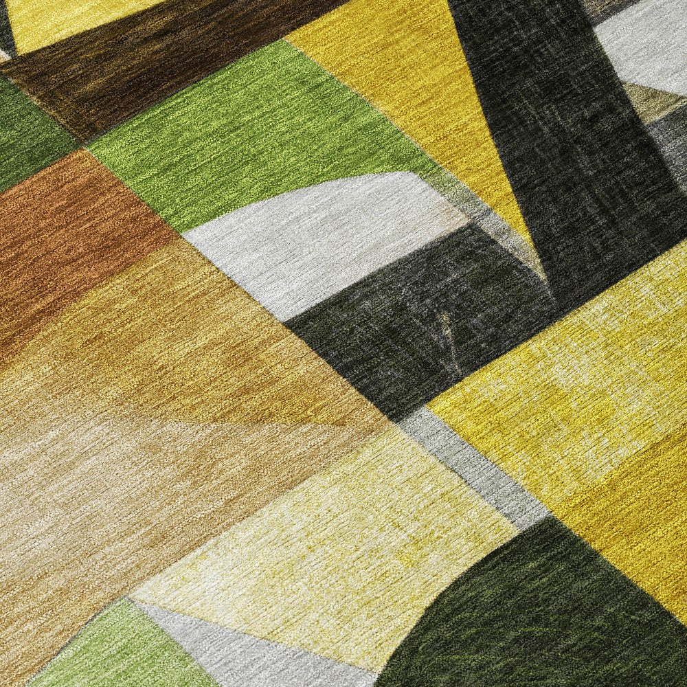 3' X 5' Green Black Gold And Beige Abstract Washable Indoor Outdoor Area Rug — view 13