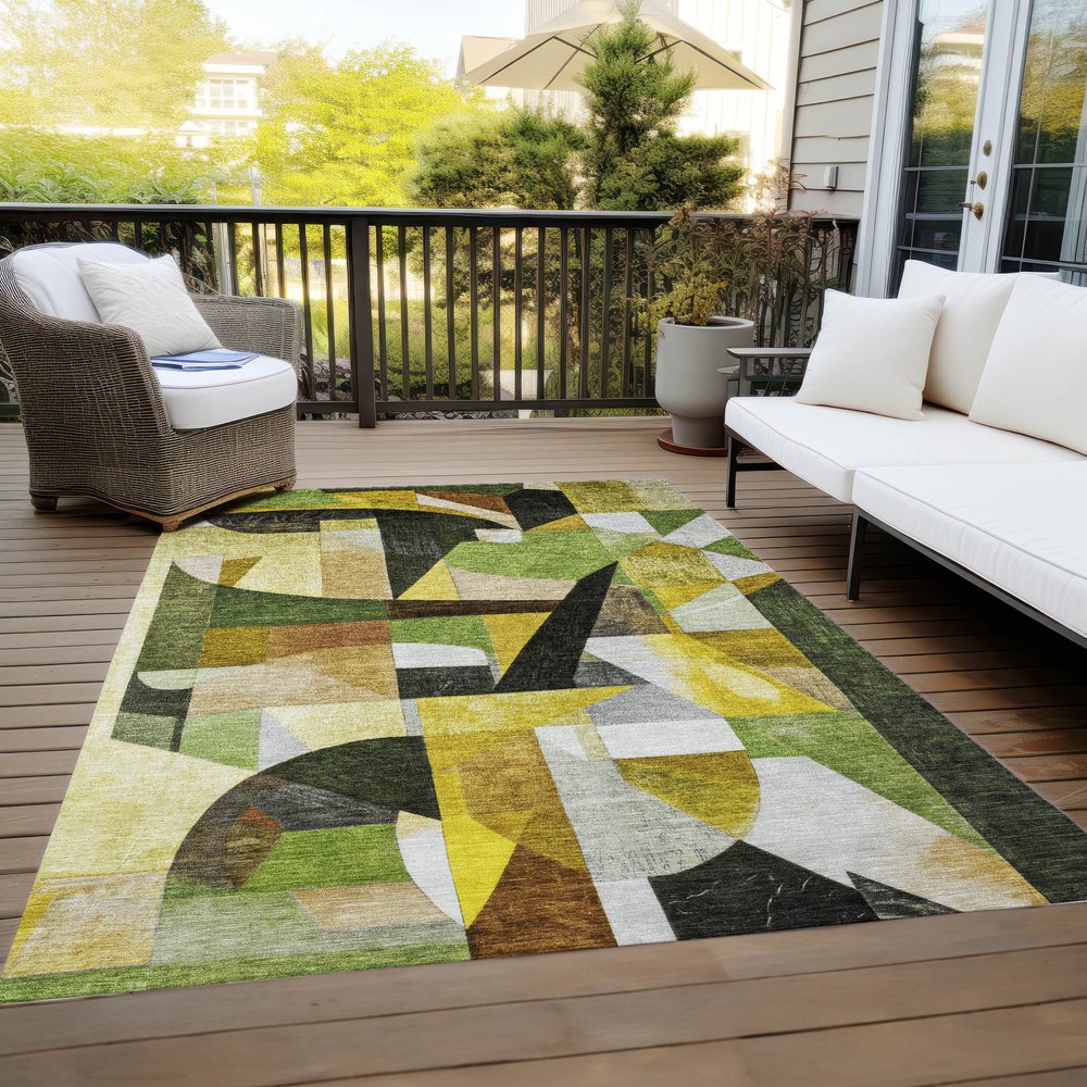 3' X 5' Green Black Gold And Beige Abstract Washable Indoor Outdoor Area Rug HomeRoots