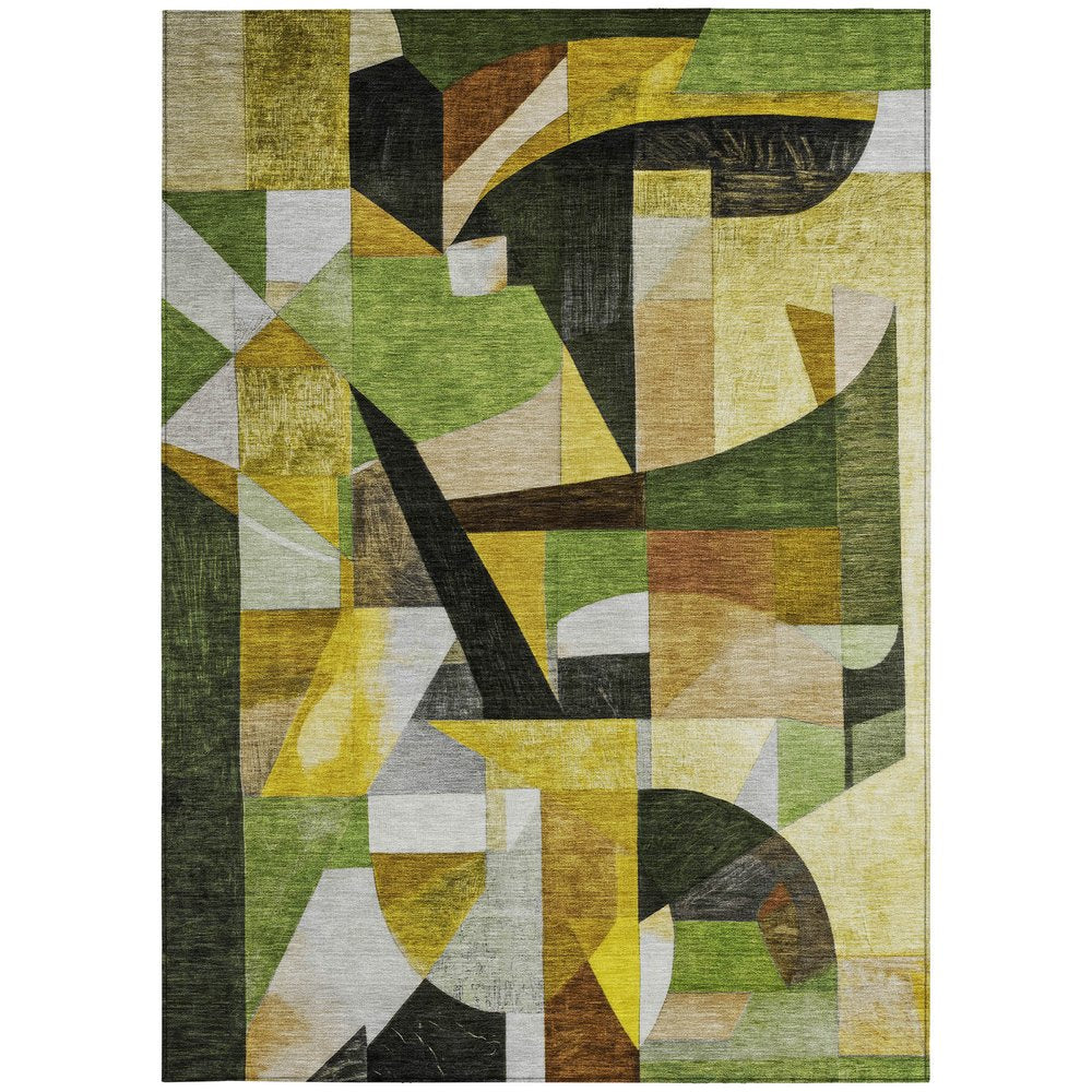 3' X 5' Green Black Gold And Beige Abstract Washable Indoor Outdoor Area Rug — view 41