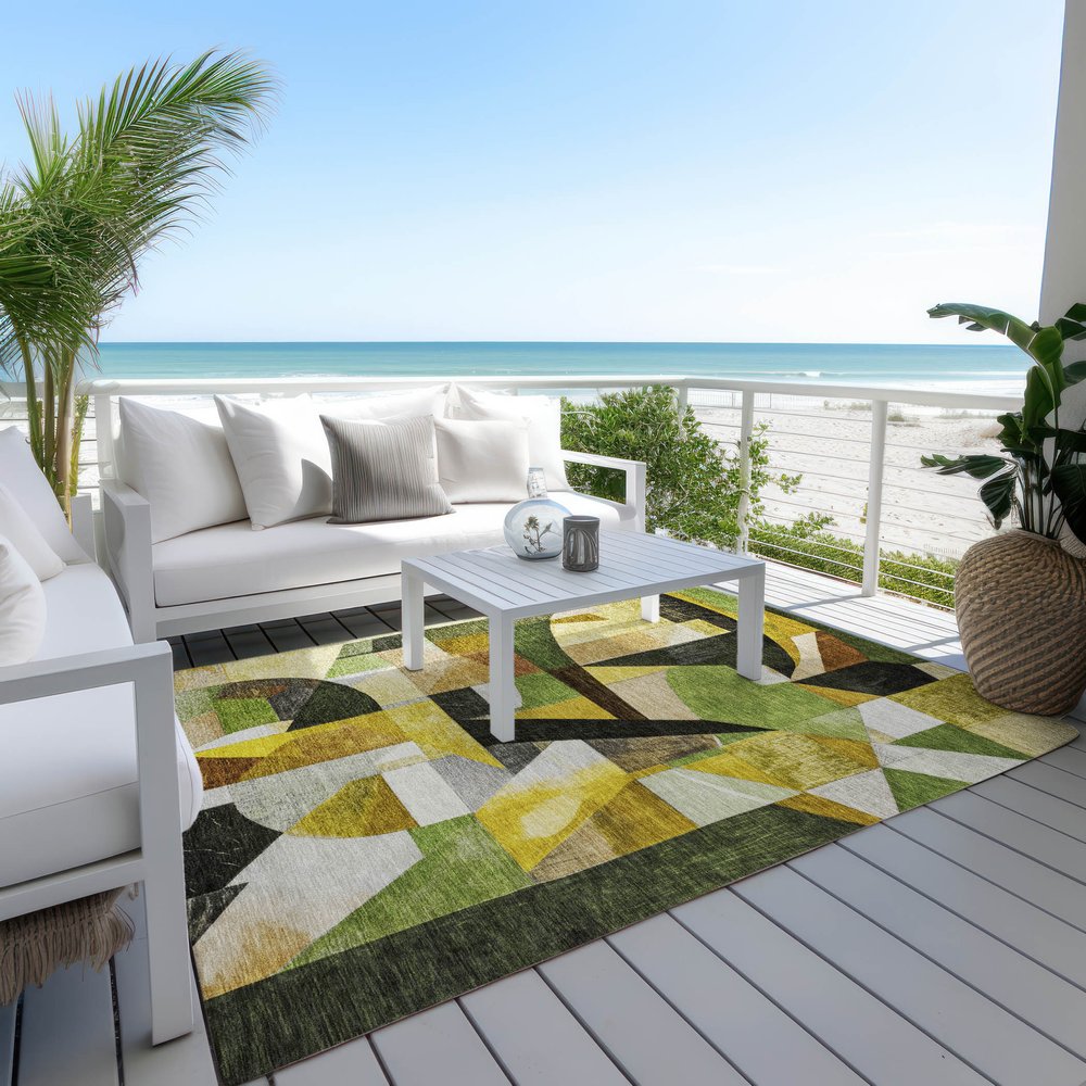 3' X 5' Green Black Gold And Beige Abstract Washable Indoor Outdoor Area Rug HomeRoots