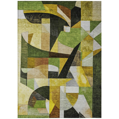 3' X 5' Green Black Gold And Beige Abstract Washable Indoor Outdoor Area Rug HomeRoots