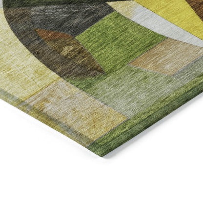 3' X 5' Green Black Gold And Beige Abstract Washable Indoor Outdoor Area Rug HomeRoots