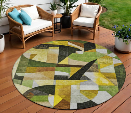 3' X 5' Green Black Gold And Beige Abstract Washable Indoor Outdoor Area Rug HomeRoots