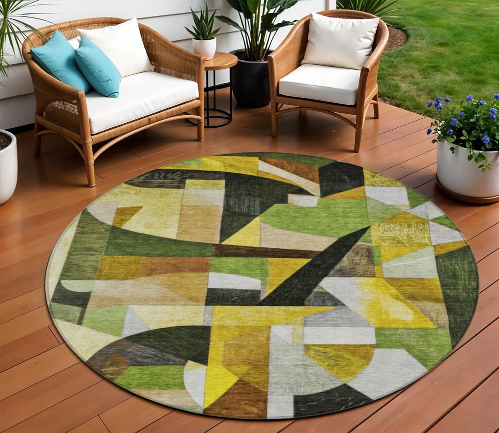 3' X 5' Green Black Gold And Beige Abstract Washable Indoor Outdoor Area Rug HomeRoots