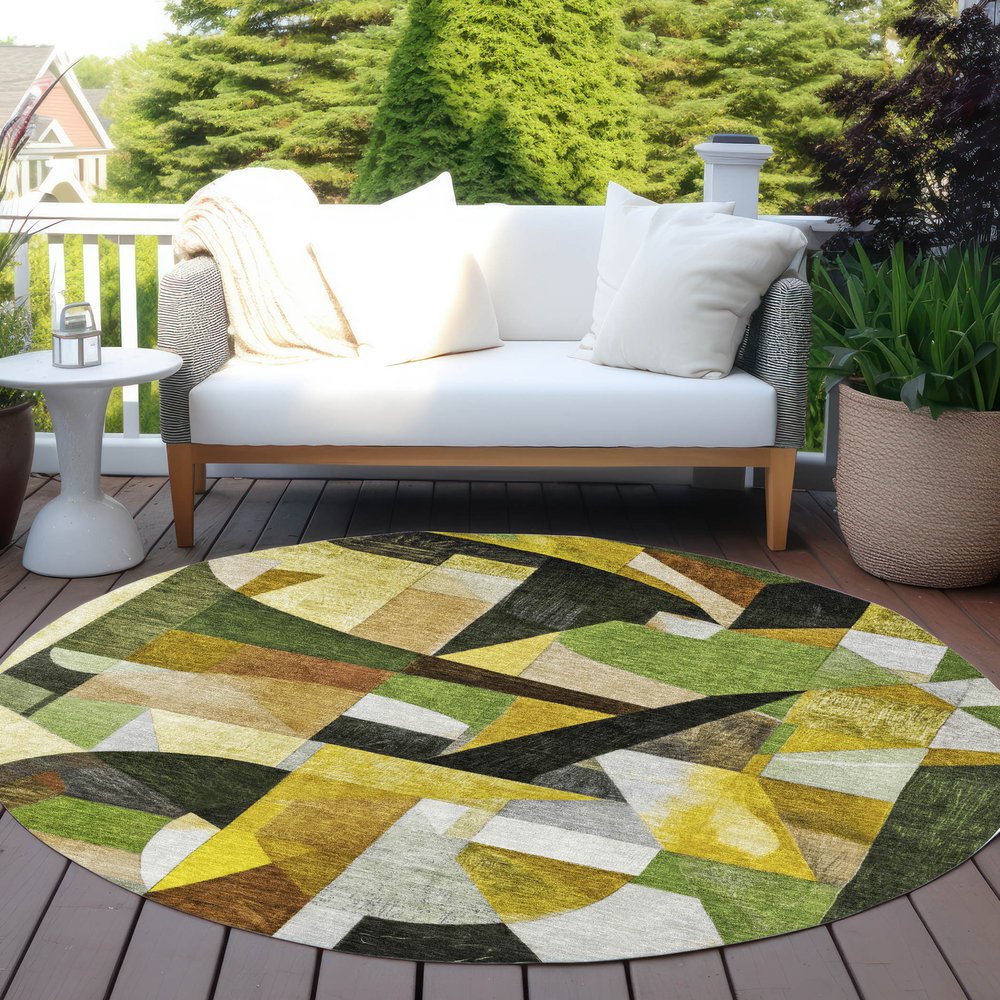 3' X 5' Green Black Gold And Beige Abstract Washable Indoor Outdoor Area Rug HomeRoots